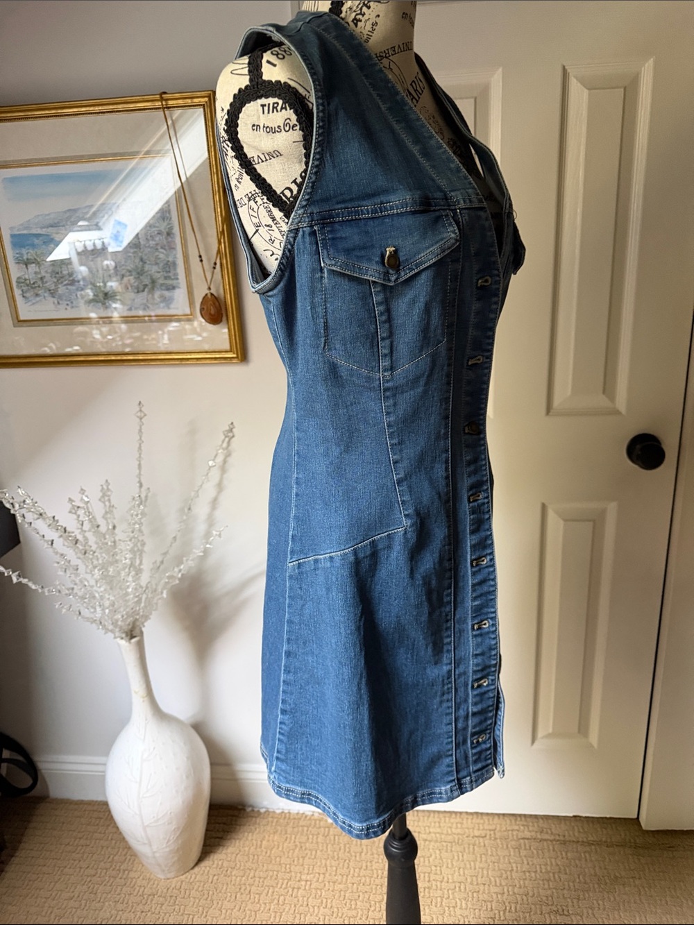 Free People Blue Denim Button-Front Mini Dress - Picture 4 of 13